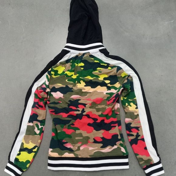 BEBE Colorful Camo Letterman Hoodie XS - Picture 1 of 7